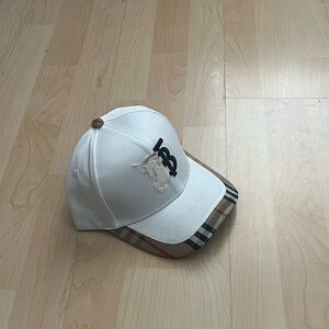 Burberry White and Tan Cap with Plaid Accent